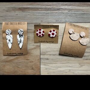 3 pair NEW Handmade Earrings - black/white marble - white/red polka dots & khaki
